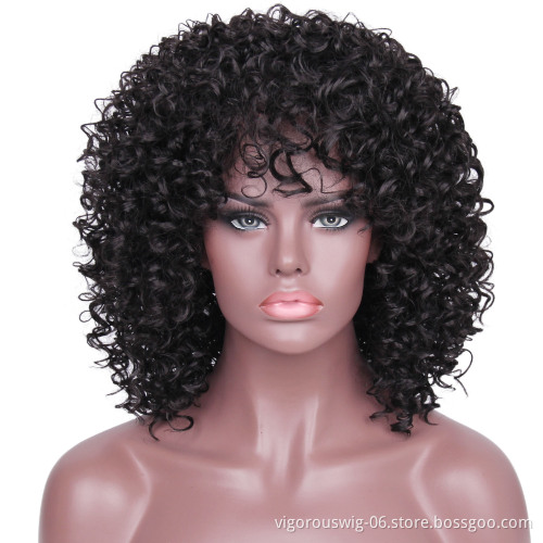Vigorous Free Sample Short Length Glueless Wig Kinky Curly Ombre Brown Color Heat Resistant Fiber Synthetic Hair Wigs